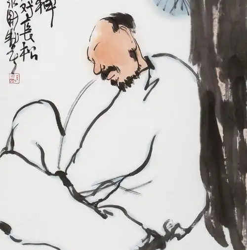 王永刚禅意人物闲卧长松国家一级美术师询价