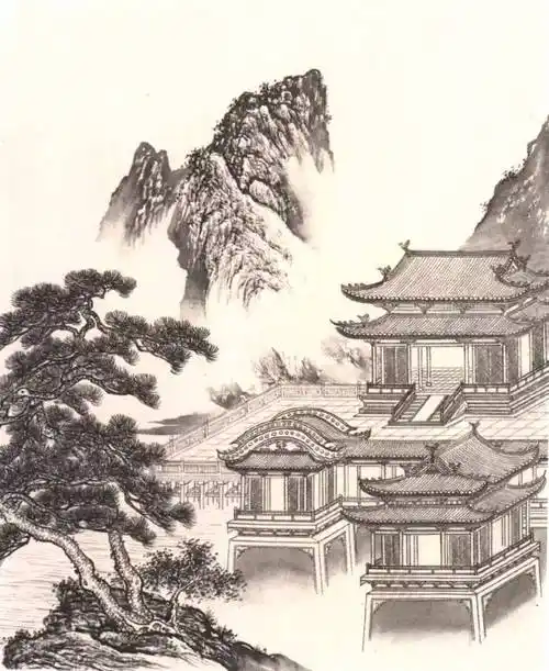 工笔画线描山水画谱楼阁篇
