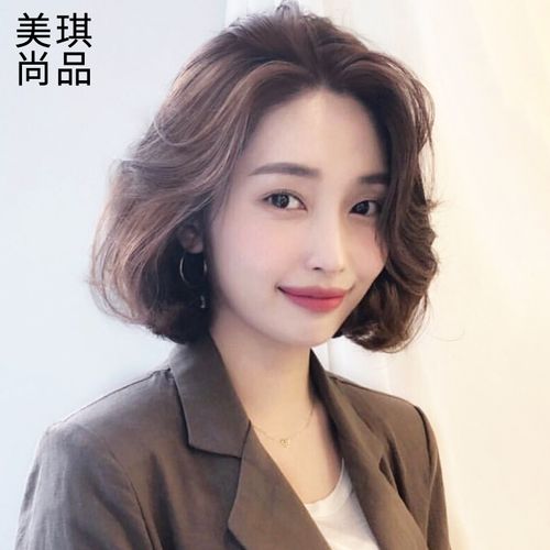 假发女韩式短卷发八字空气刘海自然减龄短发造型真人发丝头套微卷