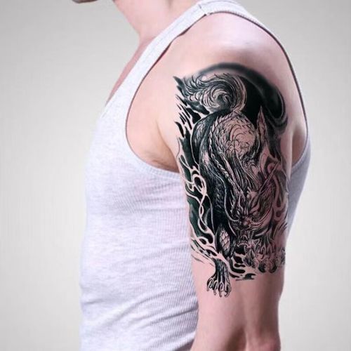 米季琳(mijilin)纹身贴麒麟饕鬄貔貅防水纹身贴纸男后背手臂大小腿