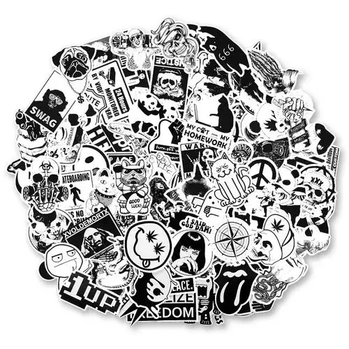 100张黑白涂鸦个性潮牌贴纸旅行箱拉杆箱贴画笔记本吉他滑板贴画