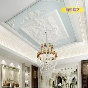欧式3d立体天花板壁纸酒店客厅吊顶墙纸仿石膏浮雕屋顶棚壁画布8d