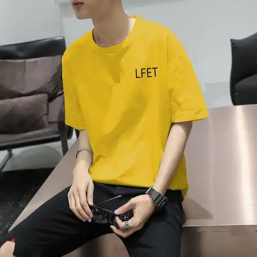 夏季短袖t恤男学生韩版宽松五分袖青少年纯棉帅气百搭衣服男潮流