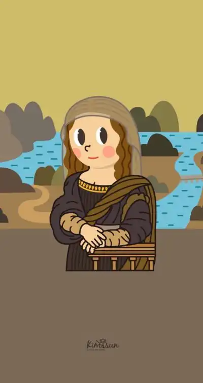 蒙娜丽莎 搞怪 插画 卡通 清新 简洁 手机壁纸 锁屏壁纸