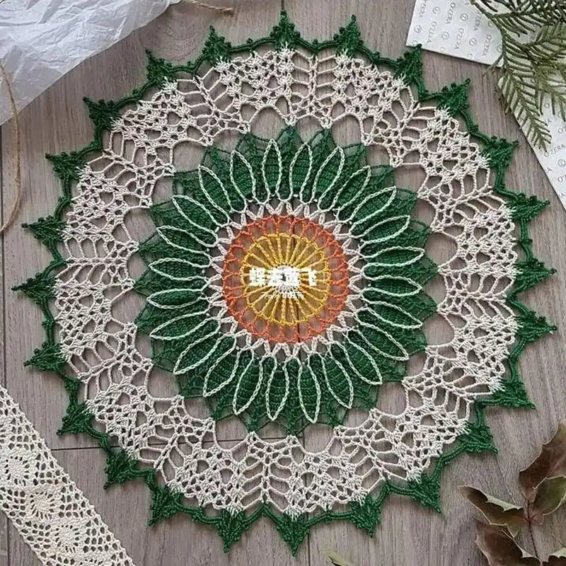【图解】钩针手工编织 蕾丝餐巾桌布花片图案