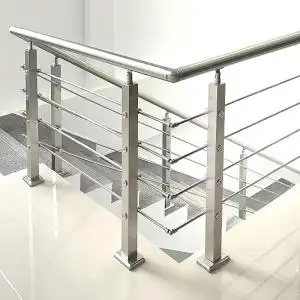 304不锈钢楼梯扶手室 内家用方管穿拉丝立柱现代简约阳台护栏栏杆