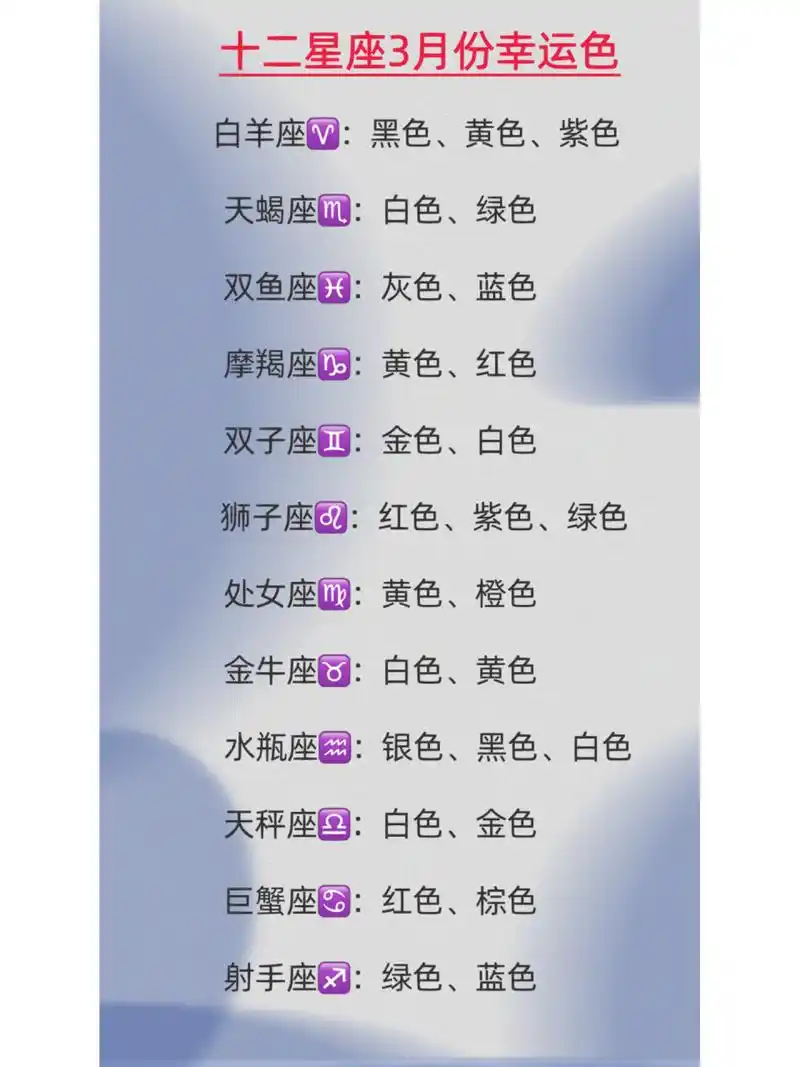 十二星座3月幸运色与幸运数字 友友们充满好运的3月份已经到来,每个人