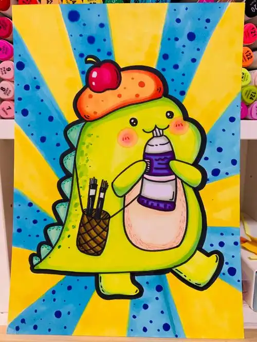 萌萌的小恐龙 马克笔画 儿童画
