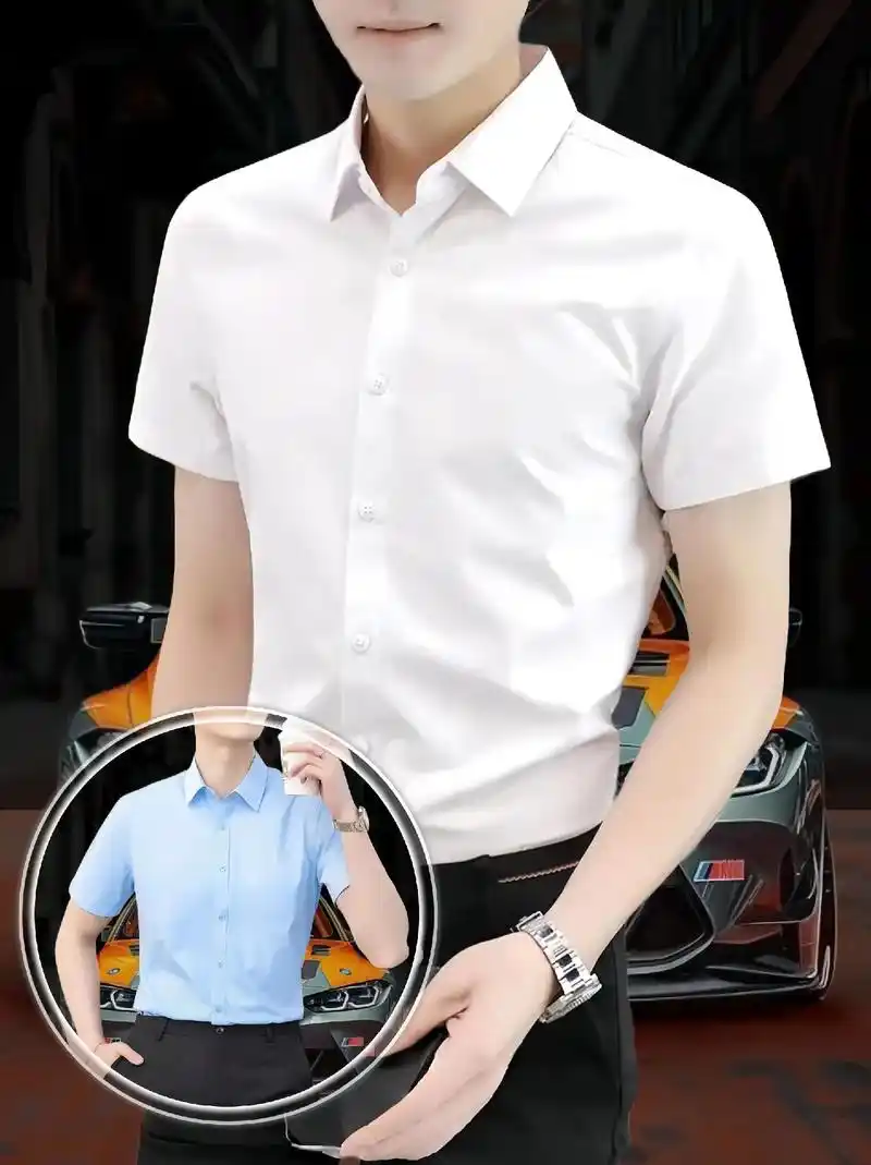 夏季男士纯色短袖衬衫!免烫冰丝衬衣,商务正装必备!