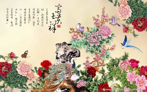 花开富贵背景墙图片