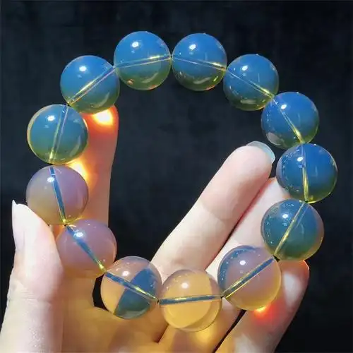 纯天然墨西哥5a净水蓝珀手串蜜佛珠琥珀圆珠单圈手饰