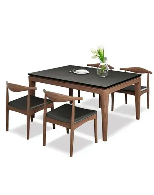 花生居大理石1.3m1.5m胡桃木餐桌椅组合北欧小户型长方形火烧石饭桌现