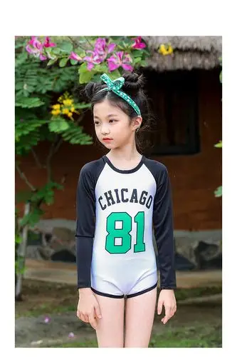 女童泳衣夏2018新款 中大童连体比基尼 韩版童装三角泳装一件代发