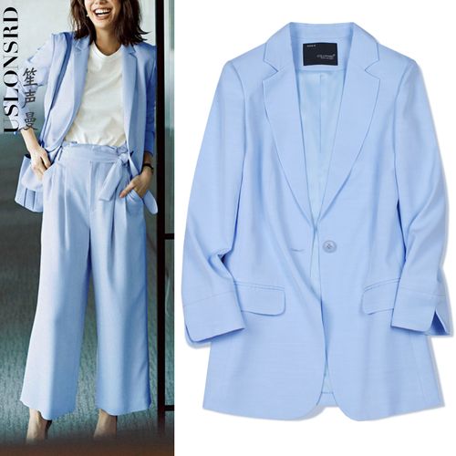 uslonsrd笙声曼 小西装薄款外套女时尚减龄九分袖浅蓝色职业白领