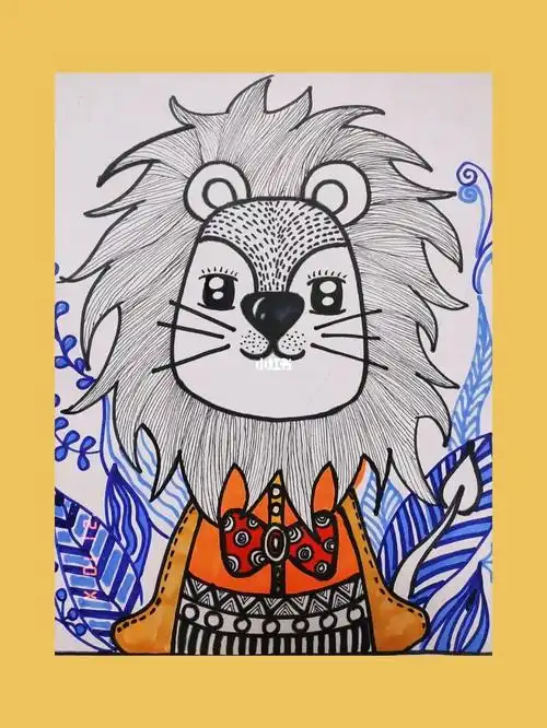 儿童画线描狮子