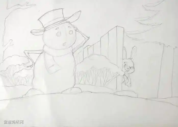 步骤1:首先我们采用横向构图,用铅笔勾勒草图.