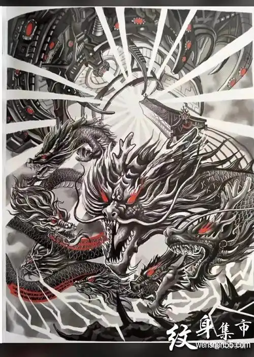 满背九龙拉棺纹身满背九龙拉棺纹身手稿图案
