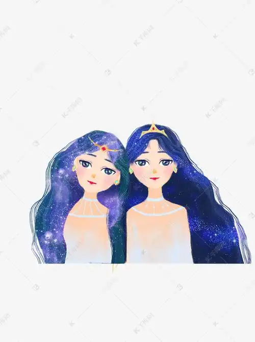 水彩绘双胞胎女生psd人物素材