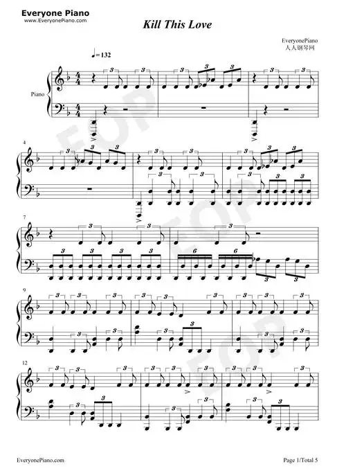 kill this love-blackpink-钢琴谱文件(五线谱,双手简谱,数字谱,midi