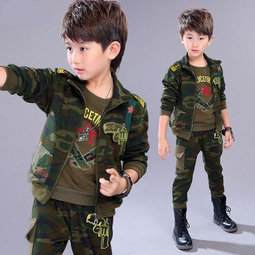 男童春秋装儿童迷彩服三件套装2021新款小男孩军装运动秋季迷彩服