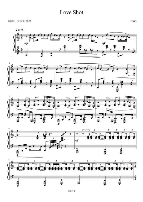 exo-《love shot》钢琴谱-c调-虫虫钢琴