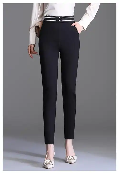 裤女秋2022年秋季新款黑色休闲裤子秋冬加绒保暖中年女裤 黑色长裤