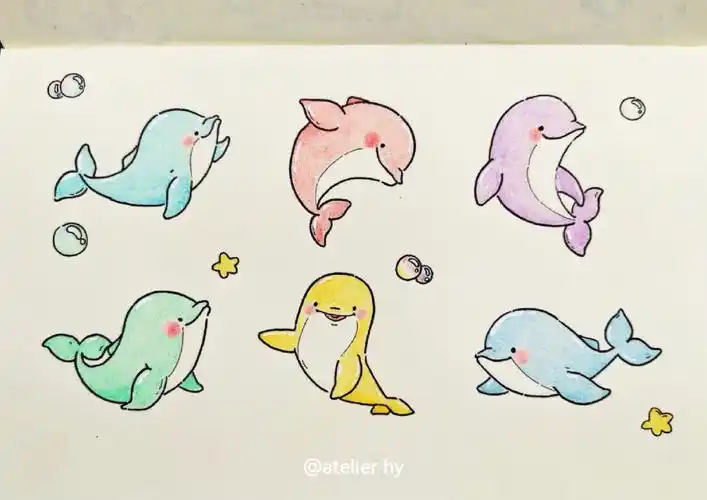 画一组小海豚简笔画,希望每个人都平安健康顺遂#手绘  #画画打卡  #简