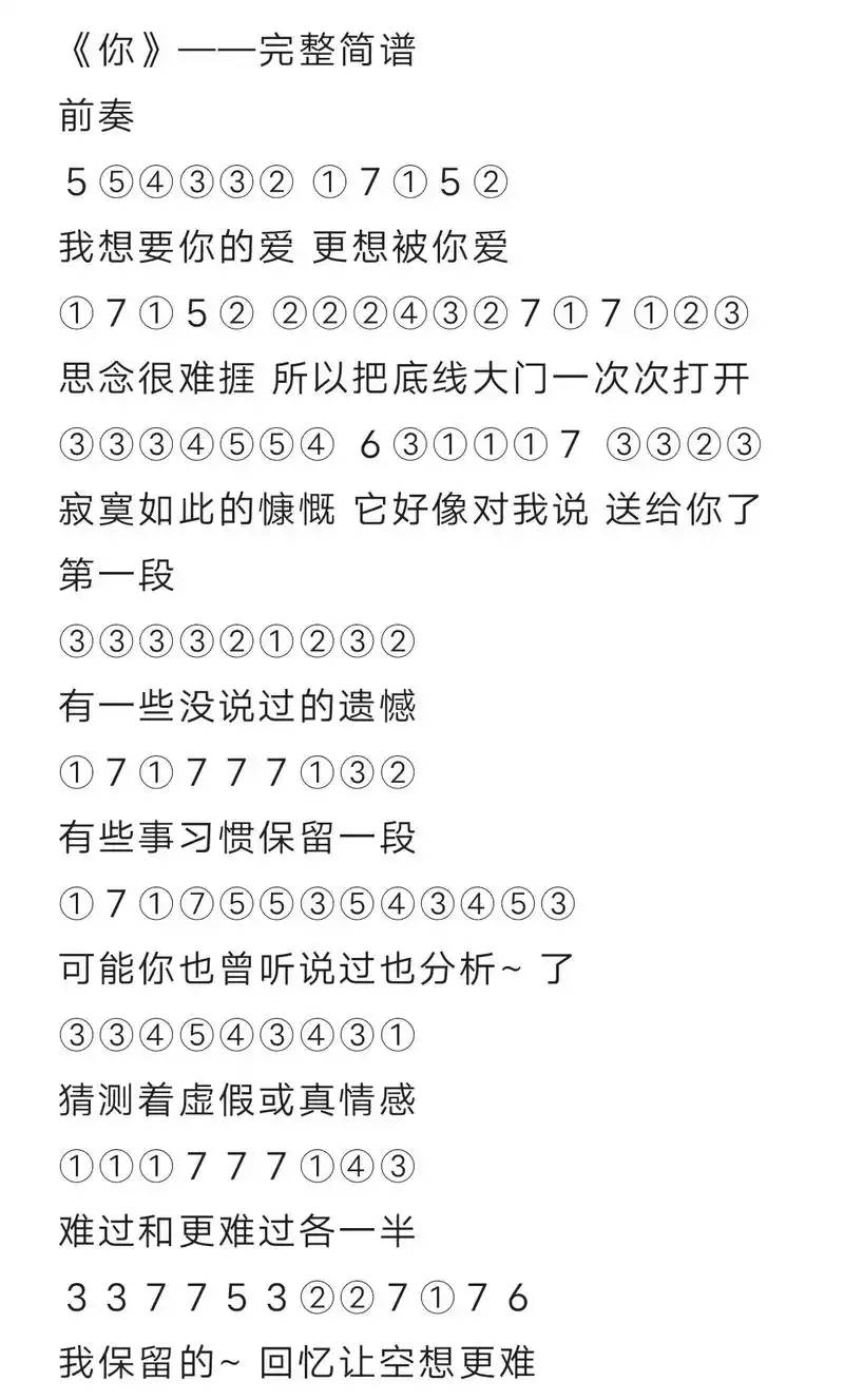 光遇简谱第二百三十二期#光遇琴谱 #光遇 #你 #郑润泽 - 抖音