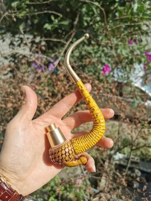 贵州民间特色竹子雕刻老式土烟斗把玩件长度19公分左右