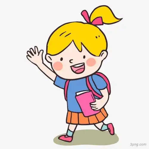 拿着书本奔跑的蓝色衣服女孩png素材透明免抠图片-卡通手绘-三元素3pn