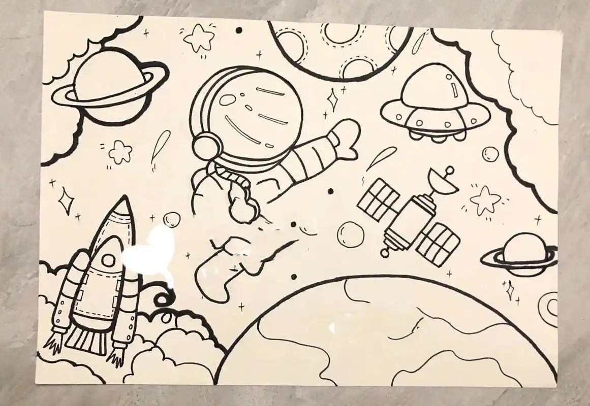 主题画:遨游太空,我的航空梦 你们要的上色版来啦!