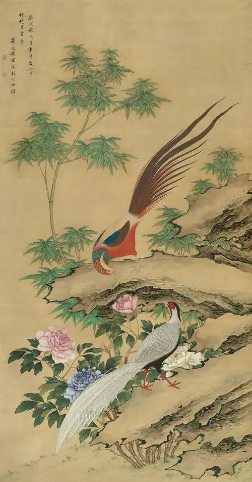 1587庚戌1730年作芙蓉锦鸡立轴绢本