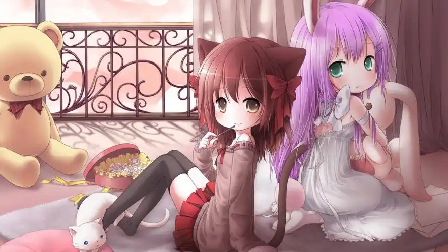 耳朵女孩猫尾巴可爱动漫女生壁纸