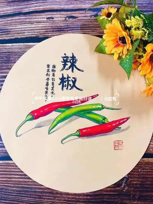 马克笔彩铅写生果蔬辣椒