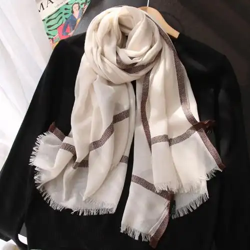 韩版棉麻围巾女冬季2021新款百搭条纹长款披肩春秋薄款纱巾围脖