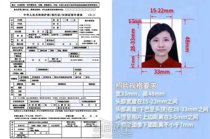 (左) 中华人民共和国护照/旅行证申请表>; (右)照片规格要求