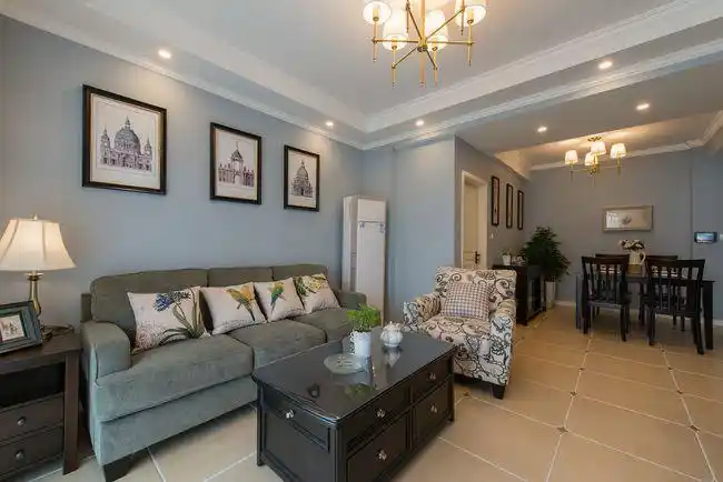 美式风装修的两居室,蓝灰色乳胶漆粉刷的墙面,时尚又好看!