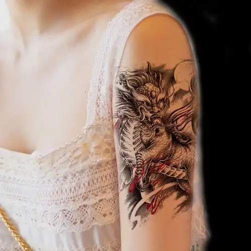 纹身贴洗不掉火麒麟貔貅穷奇纹身贴防水男女半臂手臂仿真刺青贴纸套装