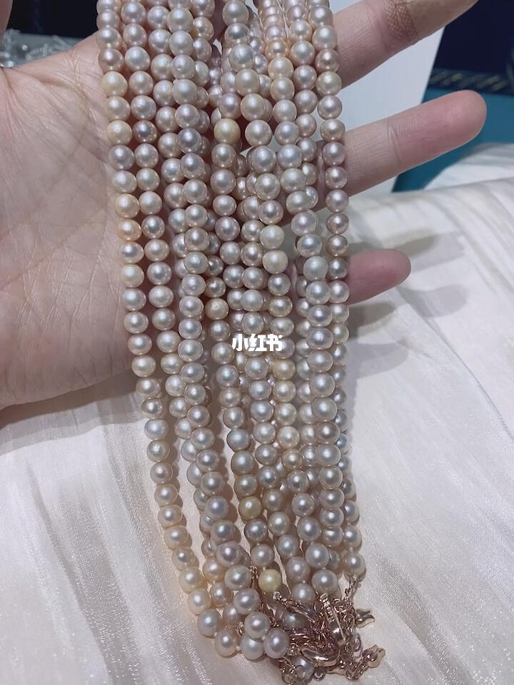 稀有香槟色淡水6到65珍珠项链42775cm
