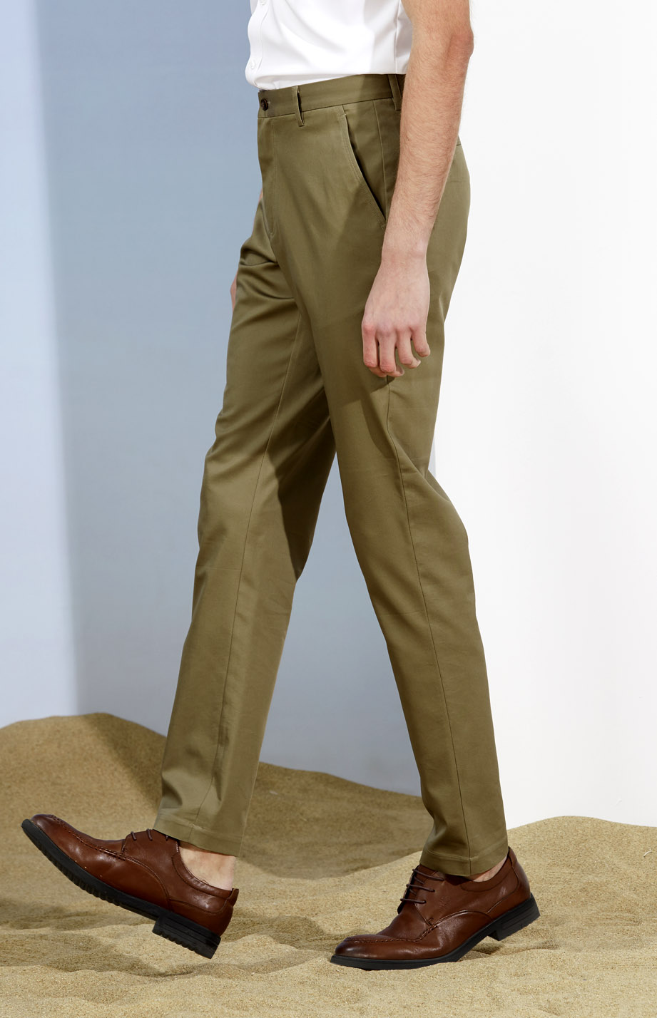 卡其绿色莫代尔棉春夏季休闲裤