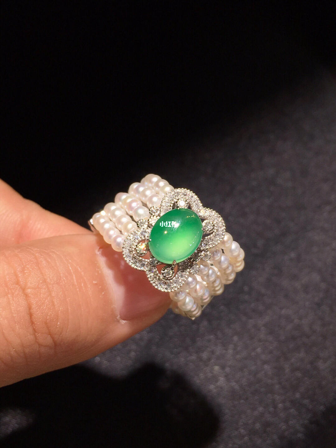甜阳绿珍珠戒指浪漫宫廷款
