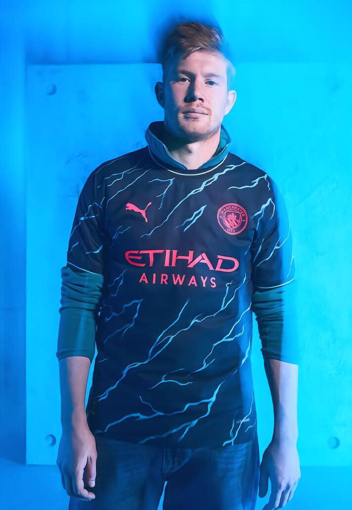 欧冠版曼城球衣第二客场球员版2324哈兰德17号德布劳内格拉利什