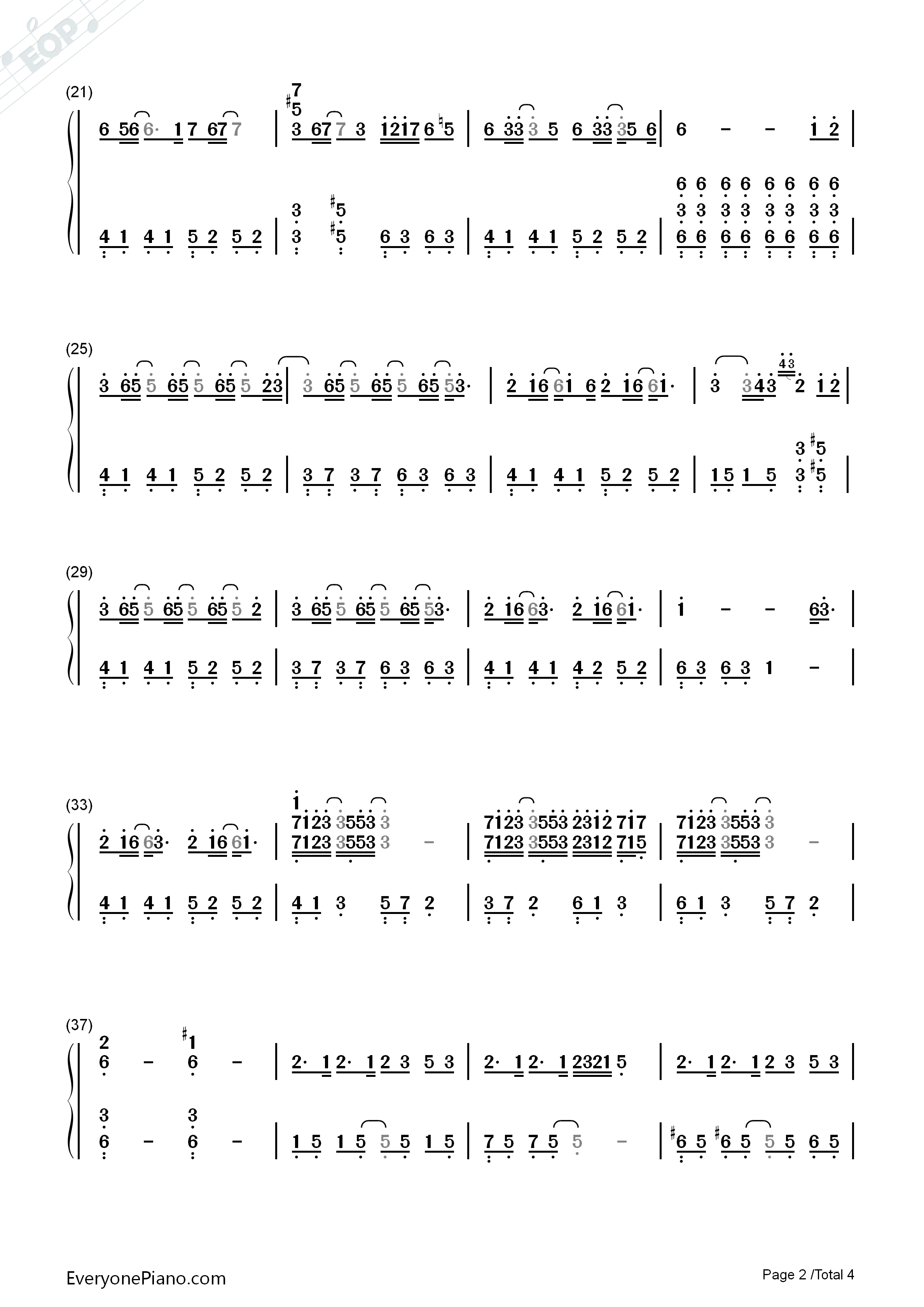 起风了-ヤキモチ双手简谱预览2-钢琴谱文件(五线谱,双手简谱,数字谱