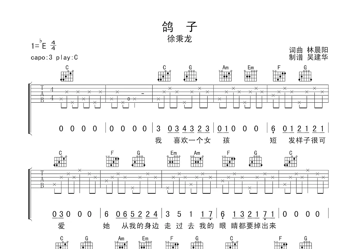 鸽子曲谱预览图