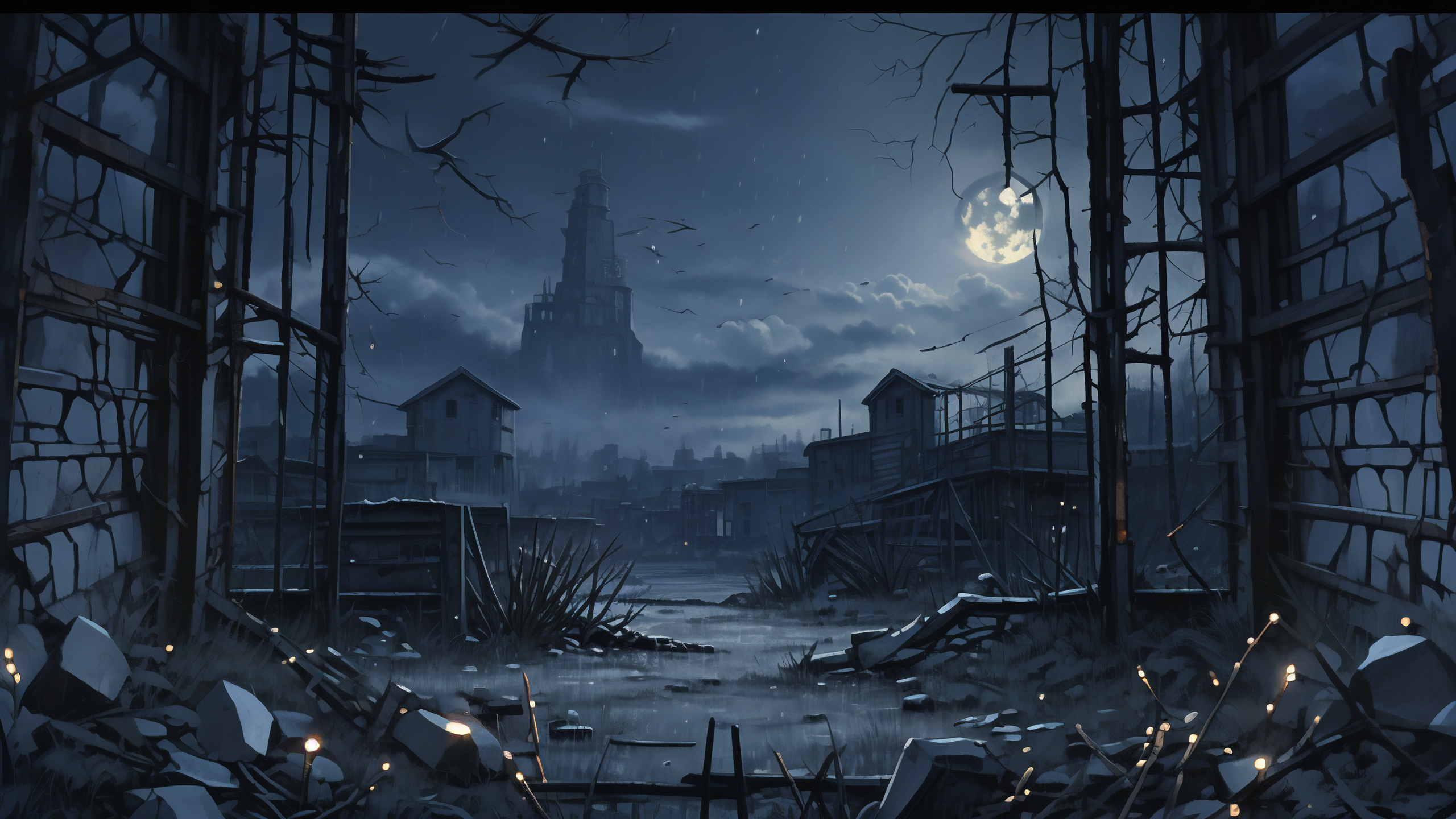 黑暗系动漫壁纸93荒废工厂的寂静夜