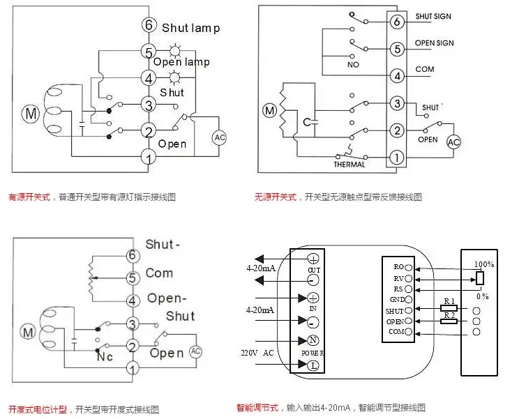 dc24vac220vac380v电动球阀接线图说明及控制方式