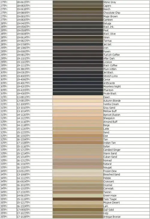 潘通色卡对照表