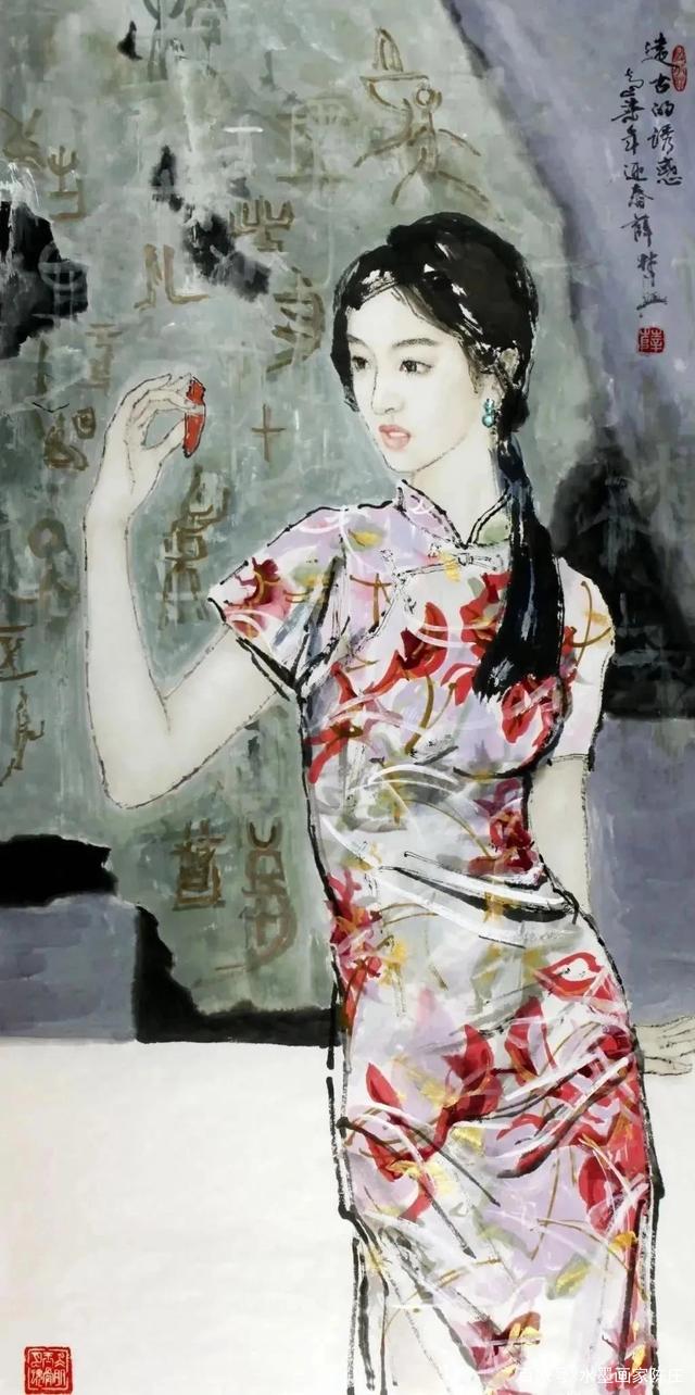 一组水墨旗袍,感受东方女性之美|薛林兴人物画