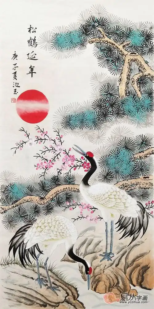 老人祝寿送礼佳作 池玉手绘松鹤图《松鹤延年》