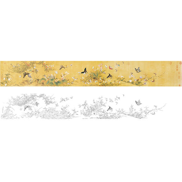 郎世宁余省百蝶图工笔花鸟白描底稿ls13